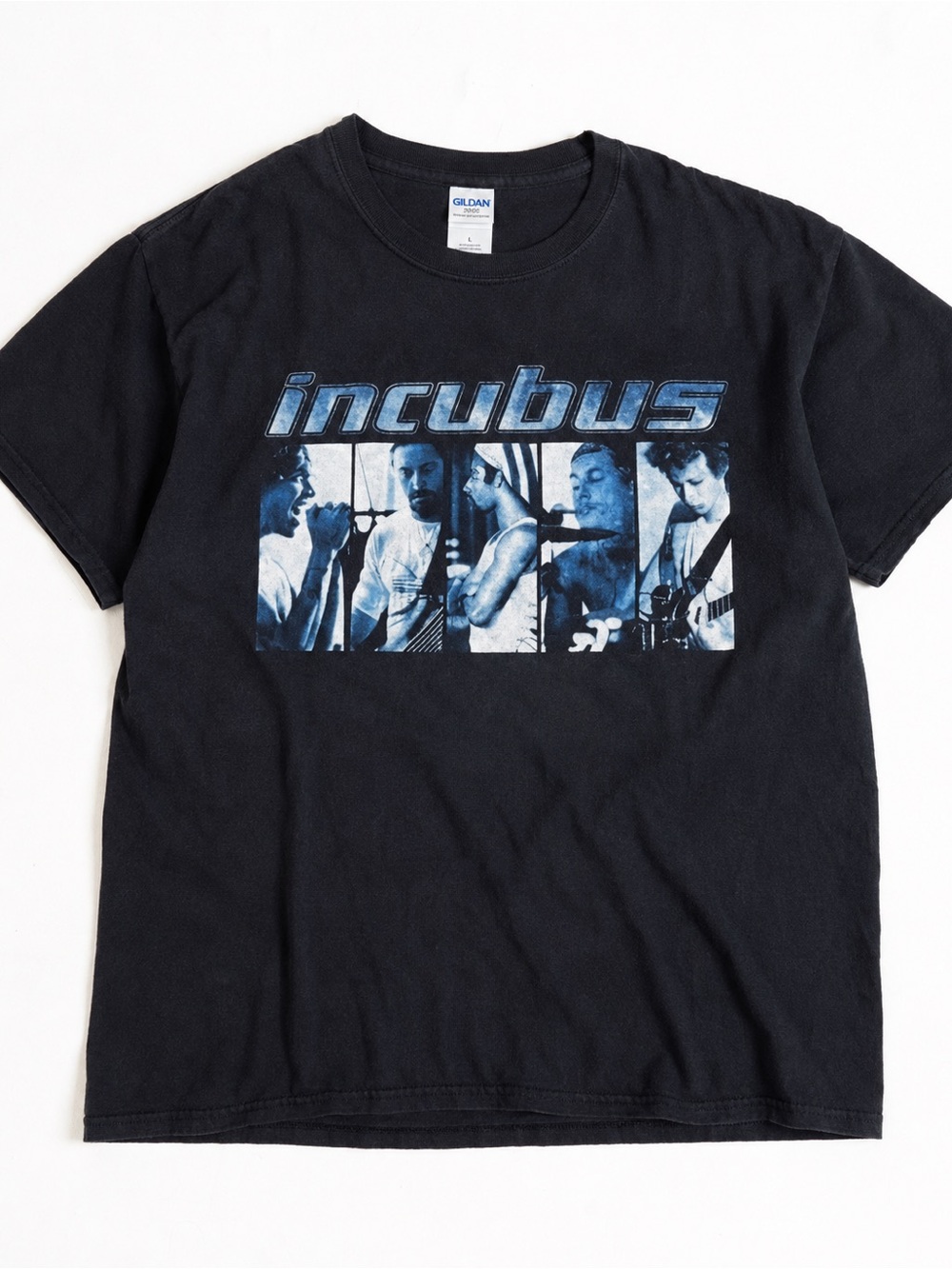 Gildan Black Incubus Band Tee with Blue Photo Graphic UNISEX SIZE L
